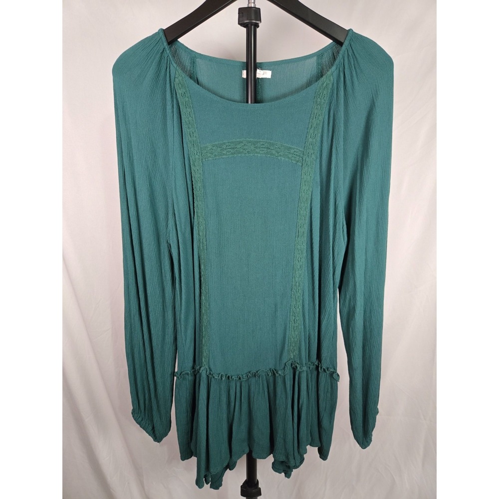 Boho Cottagecore Blouse Size L Forest Green Peplum Ruffle Flowy Lightweight Top